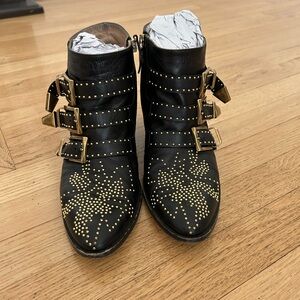 CHLOE Sussana Black and Gold Studded Ankle Boots